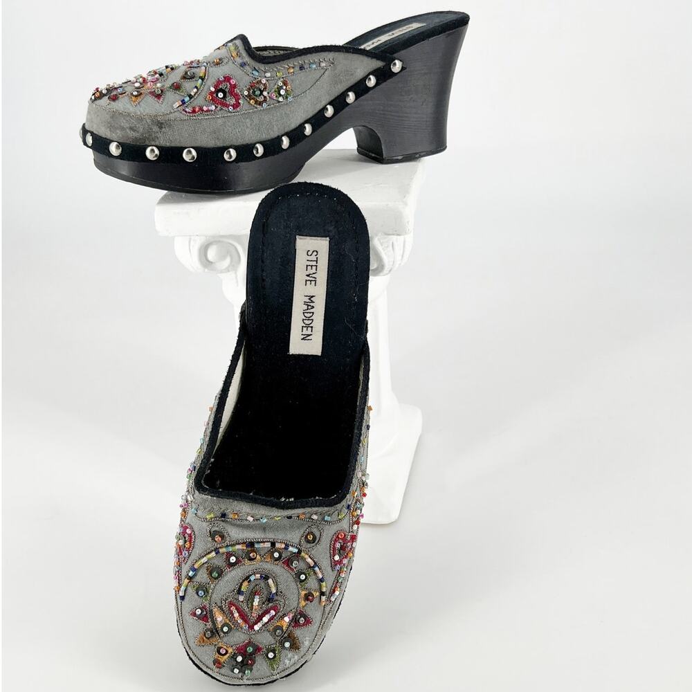 Steve Madden Firey Beaded Wooden Studded Slip On Clogs Western Boho Chic Size 7